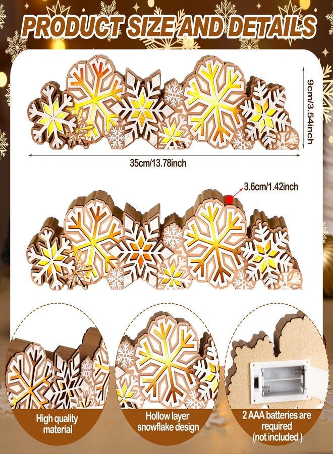 Glooglitter Winter Snowflake Wooden Tabletop Decoration Winter Sign LED Snowflake Centerpiece Wood Plaque Free Standing Wood Sign for Xmas Table Party 13.8 x 3.5 Inch - Image 3